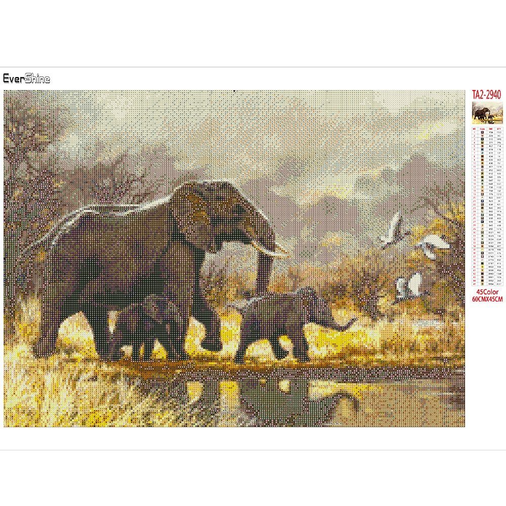 Sunature Full Square Diamond Painting Elephant Cross Stitch Mosaic