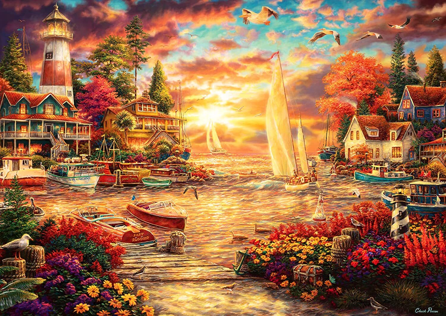 Sunature Diamond Painting Art Full Square Round Drills Lake Light House ...