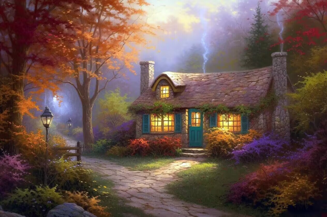 Sunature Diamond Painting Art Full Square Round Drills Cabin Tree ...