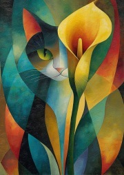 Sunature Diamond Painting Art Full Square Round Drills Cat Lily Flower Diamond Painting Kit