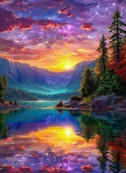Sunature AB Diamond Painting Art Full Square Round Drills Sunset Lake Diamond Painting Kit 5-10 AB Colors