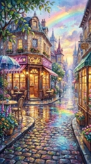 Sunature AB Diamond Painting Art Full Square Round Drills Coffee City Building Diamond Painting Kits (5-10 AB Colors)