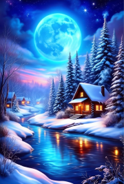 Sunature Diamond Painting Art Full Square Round Drills Frost Moon Cabin Diamond Painting Kits