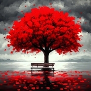 Sunature Diamond Painting Art Full Square Round Drills Red Tree Lake Diamond Painting Kit