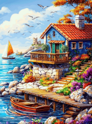 Sunature Diamond Painting Art Full Square Round Drills Seaside Cabin Diamond Painting Kit