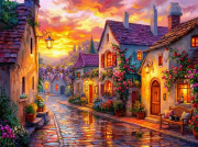 Sunature Diamond Painting Art Full Square Round Drills Sunset Village Houses Diamond Painting Kit