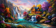 Sunature Diamond Painting Art Full Square Round Drills Waterfall Mountain Cabin Diamond Painting Kits