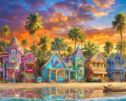 Sunature Diamond Painting Art Full Square Round Drills Sunset Beach Houses Diamond Painting Kits