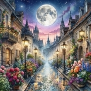 Sunature Diamond Painting Art Full Square Round Drills Moonlit Vintage Street Diamond Painting Kit