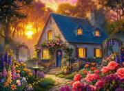 Sunature Diamond Painting Art Full Square Round Drills Sunset Garden Cabin Diamond Painting Kit