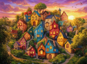Sunature Diamond Painting Art Full Square Round Drills Sunset Village Diamond Painting Kit