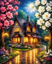 Sunature Diamond Painting Art Full Square Round Drills Cabin Flowers Trees Diamond Painting Kits