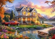 Sunature Diamond Painting Art Full Square Round Drills Sunset Mountain House Diamond Painting Kit