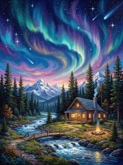 Sunature AB Diamond Painting Art Full Square Round Drills Aurora Valley Cabin Diamond Painting Kit 5-10 AB Colors