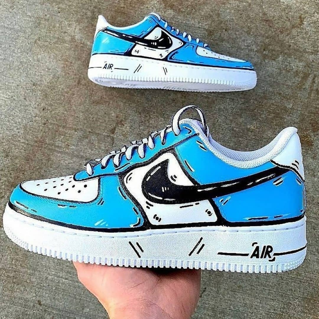 Custom Air Jordan 1 Shoes Sky Blue For Air Force 1 Graffiti Hand ...
