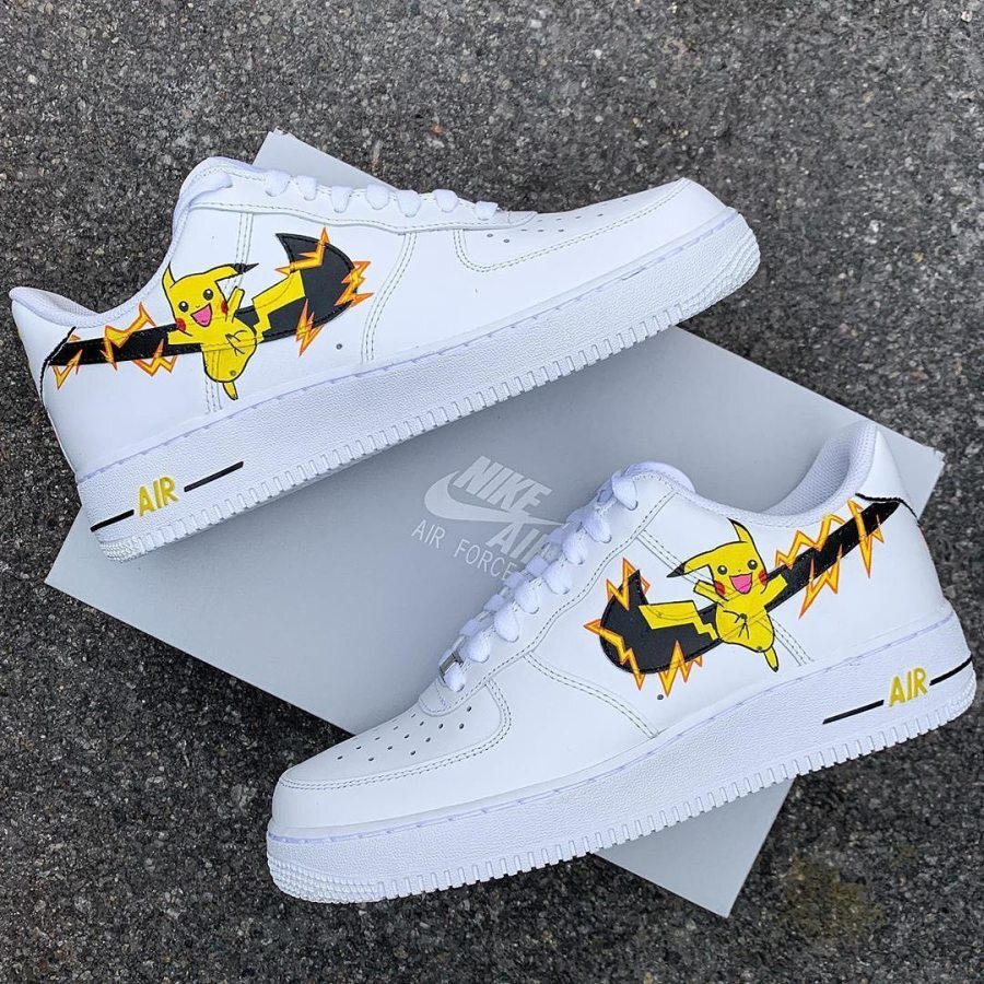 Custom Pokemon Shoes For Pikachu Air Force 1 White Graffiti Hand ...