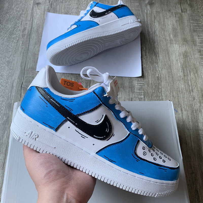 Custom Air Jordan 1 Shoes Blue For Air Force 1 Graffiti Hand Painted Sneaker - A091 - The Zero 