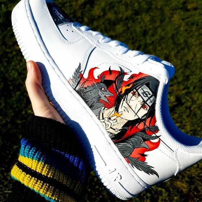 Custom Naruto Shoes For Itachi Air Force 1 White Graffiti Custom Naruto Shoes For Itachi Air Force 1 White Graffiti