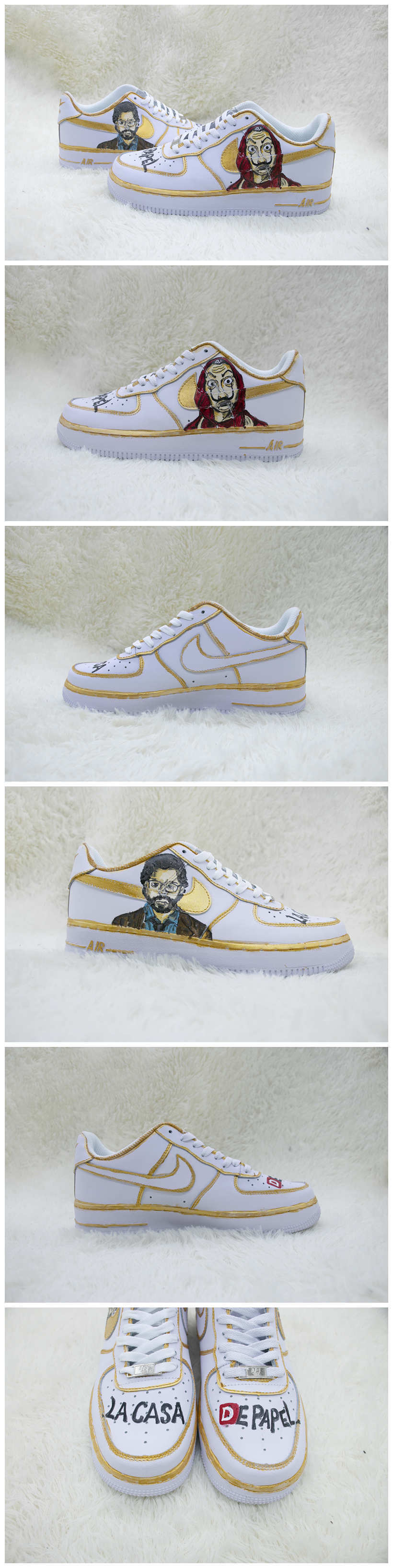 Custom La Casa De Papel Shoes For Air Force 1 White Graffiti Hand Painted Sneaker - A008 Custom La Casa De Papel Shoes For Air Force 1 Graffiti Hand Painted Sneaker - The Zero Custom