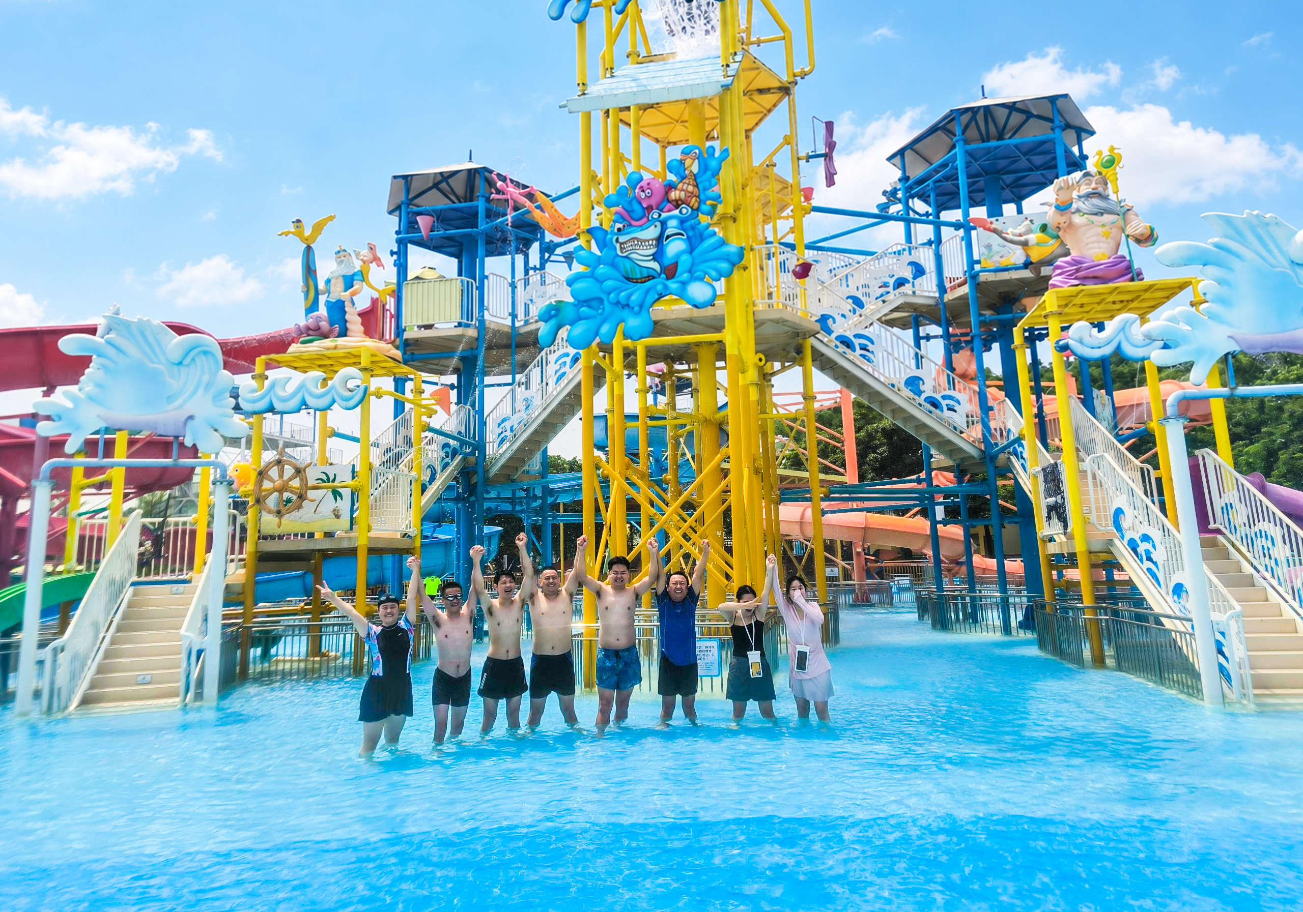 HOSAFE team members enjoying the 2026 company retreat at a water park