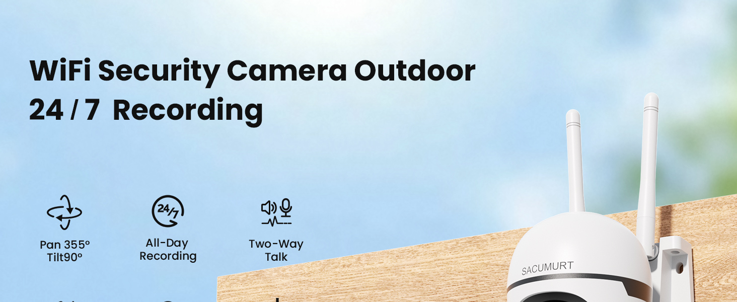1 PC WiFi Camera Outdoor, Plug-in Security Camera, Smart Home Surveillance Camera, Motion Detection, 24/7 Recording, 2K HD Color Night Vision, 360° Pan Tilt, Two-Way Audio, Cloud Storage, App Remote Access