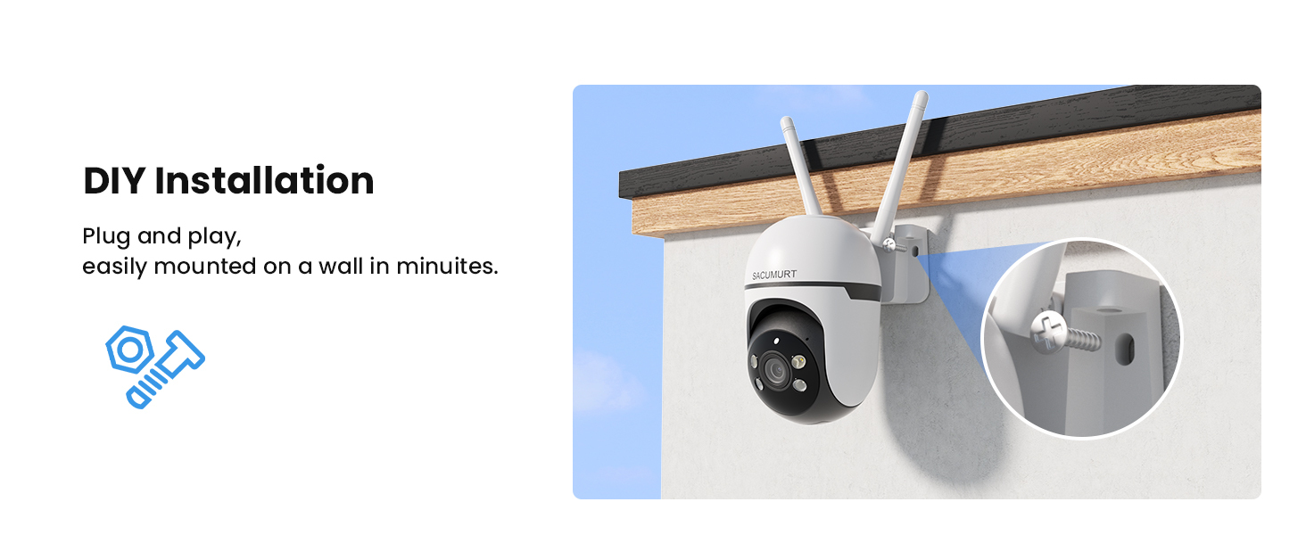 1 PC WiFi Camera Outdoor, Plug-in Security Camera, Smart Home Surveillance Camera, Motion Detection, 24/7 Recording, 2K HD Color Night Vision, 360° Pan Tilt, Two-Way Audio, Cloud Storage, App Remote Access