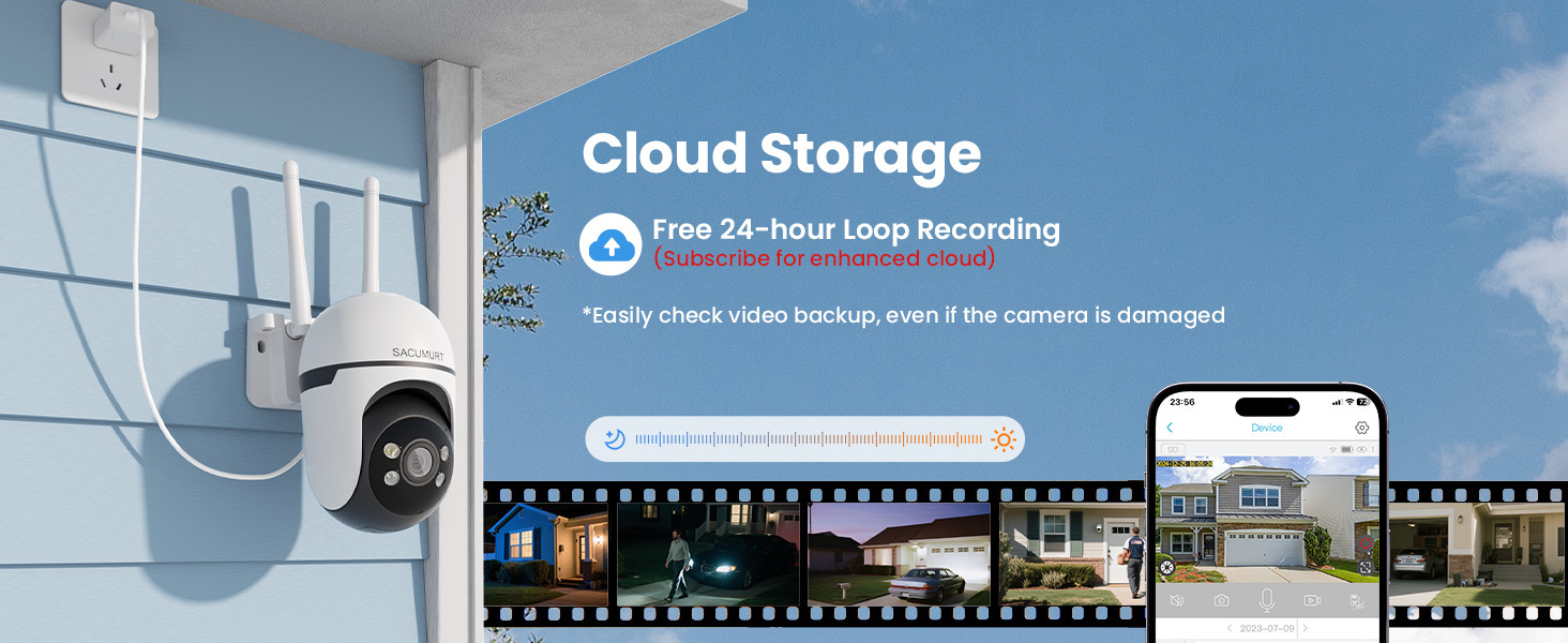 4 Pcs WiFi Outdoor Camera Security, Plug-in Surveillance Camera, Security Camera with PIR Motion Detection, Two-Way Audio, 24/7 Recording, Color Night Vision, 360° View, Cloud Storage, Ideal for Garage, Backyard & Entrance, App Remote Control