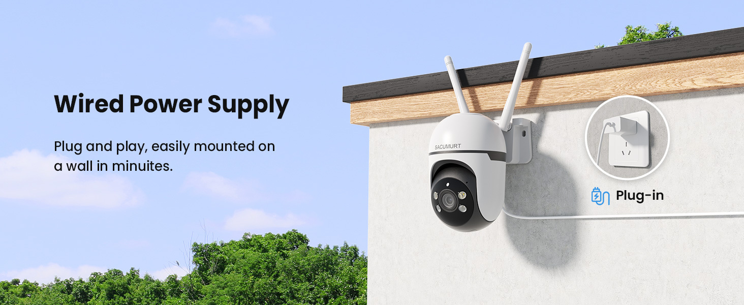 4 Pcs WiFi Outdoor Camera Security, Plug-in Surveillance Camera, Security Camera with PIR Motion Detection, Two-Way Audio, 24/7 Recording, Color Night Vision, 360° View, Cloud Storage, Ideal for Garage, Backyard & Entrance, App Remote Control