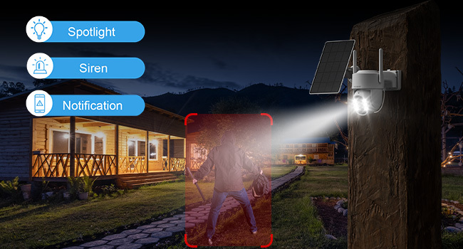 1 PC 4G LTE Security Camera Outdoor Wireless, Solar-Powered Surveillance Camera, PIR Motion Detection, Instant Alerts, 360° PTZ, 2K HD Color Night Vision, Two-Way Talk, SD&Cloud Storage, App Remote Control, Suitable for Garage/RV/Farm/Ranch