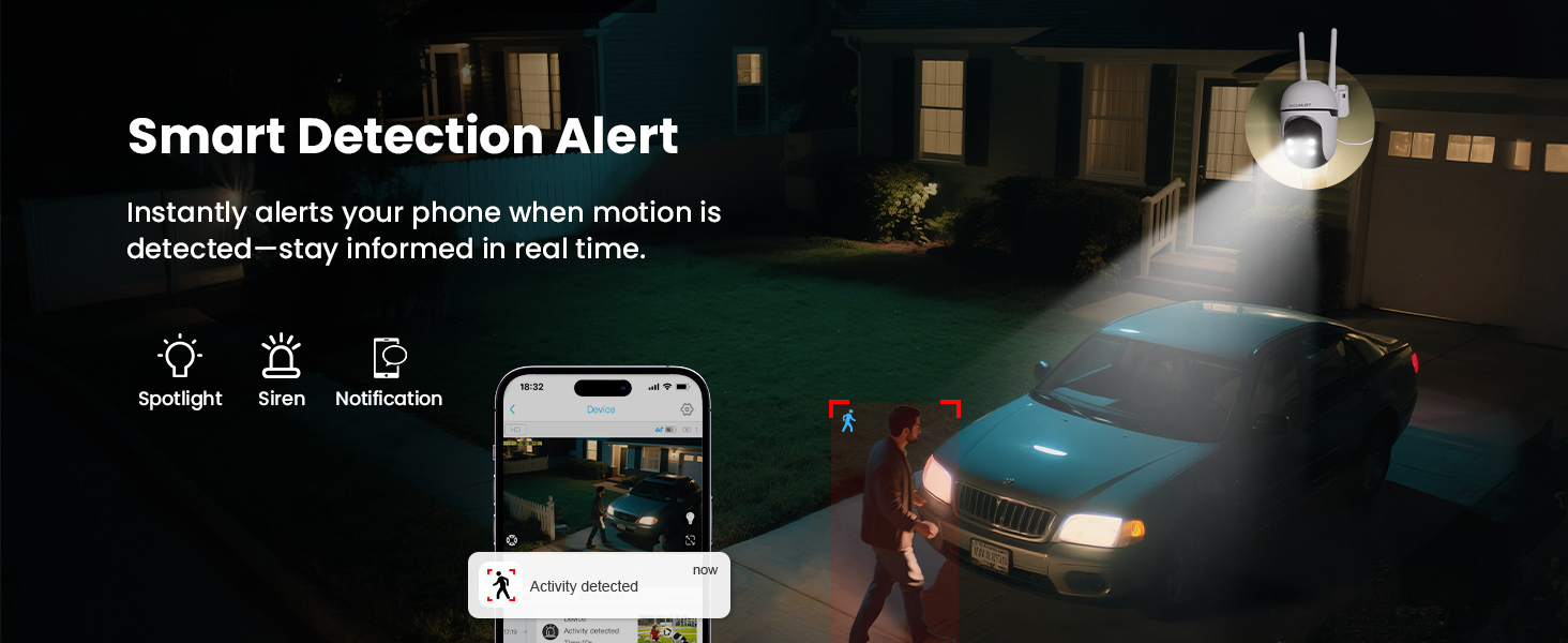 1 PC WiFi Camera Outdoor, Plug-in Security Camera, Smart Home Surveillance Camera, Motion Detection, 24/7 Recording, 2K HD Color Night Vision, 360° Pan Tilt, Two-Way Audio, Cloud Storage, App Remote Access