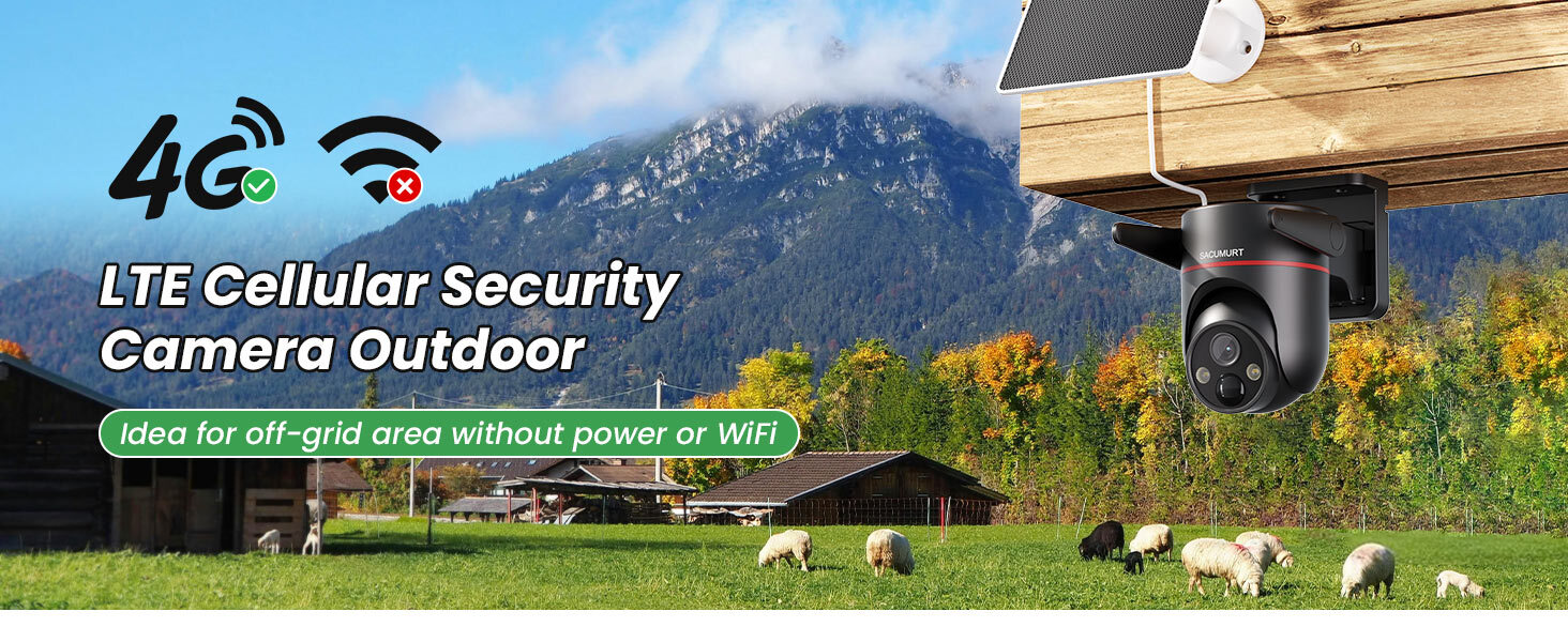 2 Pcs 4G Cellular Security Camera Outdoor, Solar-Powered CCTV Camera Wireless, Smart Home Safety Camera, Motion Detection, Instant Alerts, HD Color Night Vision, 360° View, 2-Way Talk, Built-in SIM Card, App Remote Control