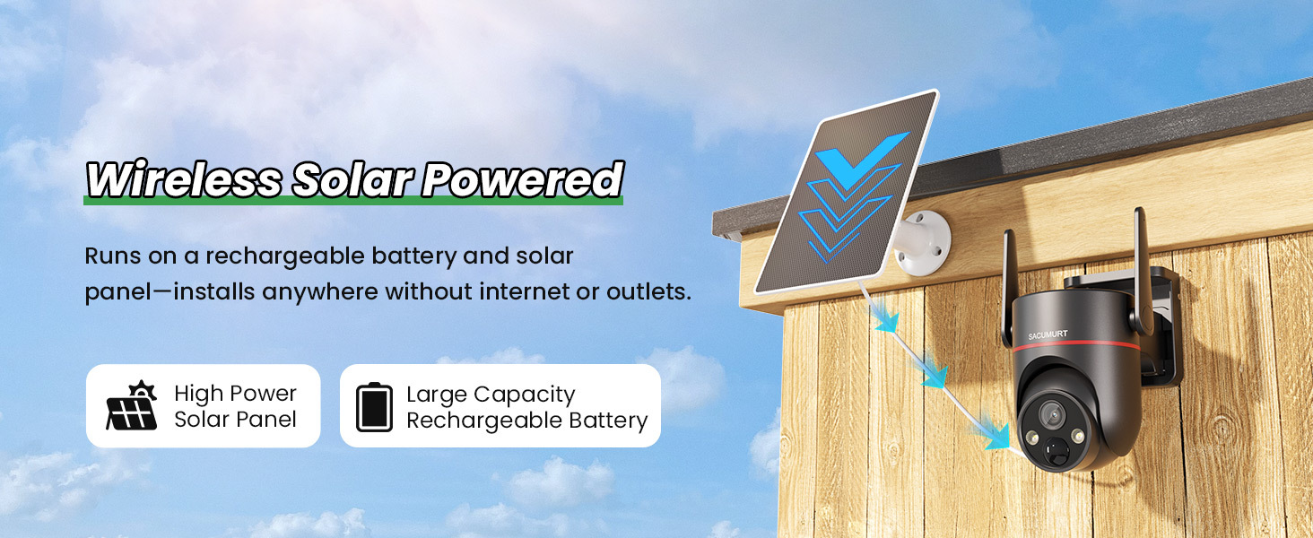 1 PC Solar-Powered Security Camera, 4G LTE Surveillance Camera Outdoor, Wireless Camera Security, PIR Motion Detection, 2K Color Night Vision, 360° PTZ, 2-Way Audio, SD&Cloud Storage, App Remote Access