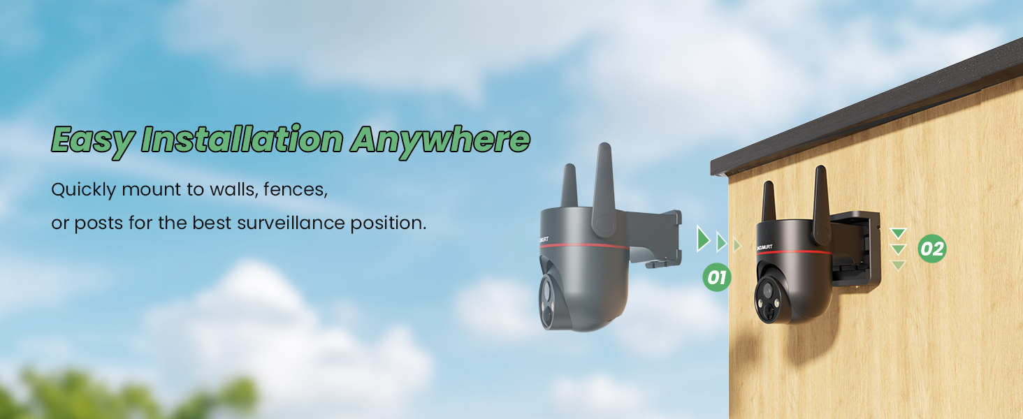 1 PC Solar-Powered Security Camera, 4G LTE Surveillance Camera Outdoor, Wireless Camera Security, PIR Motion Detection, 2K Color Night Vision, 360° PTZ, 2-Way Audio, SD&Cloud Storage, App Remote Access