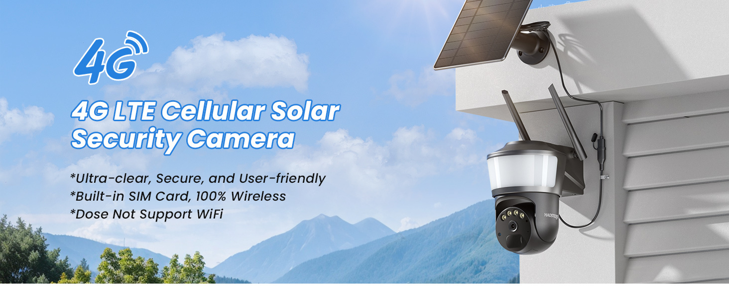4G LTE Cellular Security Camera Wireless Outdoor, No WiFi Security Cameras Solar Powered, PIR Detection, 360°Cameras for Home Security with Floodlight, 2K Color Night Vision, Built-in SIM Card