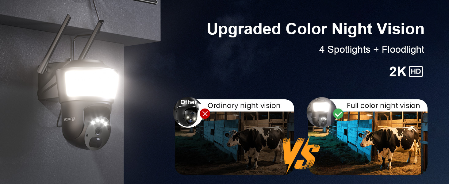 4G LTE Cellular Security Camera Wireless Outdoor, No WiFi Security Cameras Solar Powered, PIR Detection, 360°Cameras for Home Security with Floodlight, 2K Color Night Vision, Built-in SIM Card