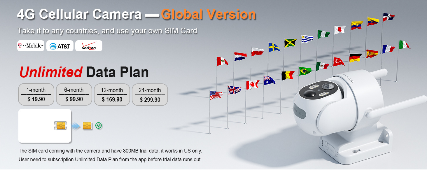 4G LTE Cellular Security Cameras Wireless Outdoor, No WiFi Security Camera, Solar Camera Outdoor Wireless, Human Detection, 360 PTZ, 2K HD Color Night Vision, 2-Way Talk, IP66 (Global Version)