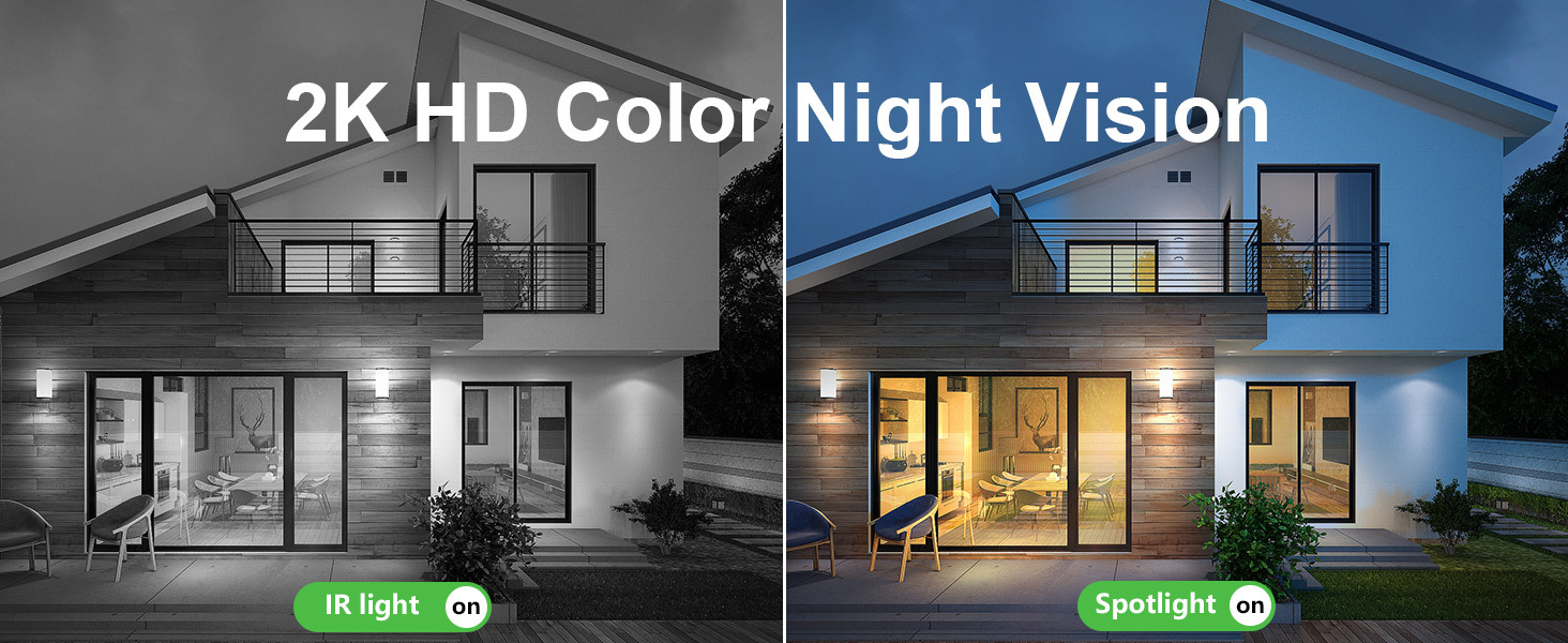 2 Pcs WiFi Security Camera, Wireless Solar Camera Outdoor, Surveillance Camera for Home Security, PIR Motion Detection, Two-Way Audio, Color Night Vision, 360° PTZ Remote Control, SD Card/Cloud Storage, Works with Phone