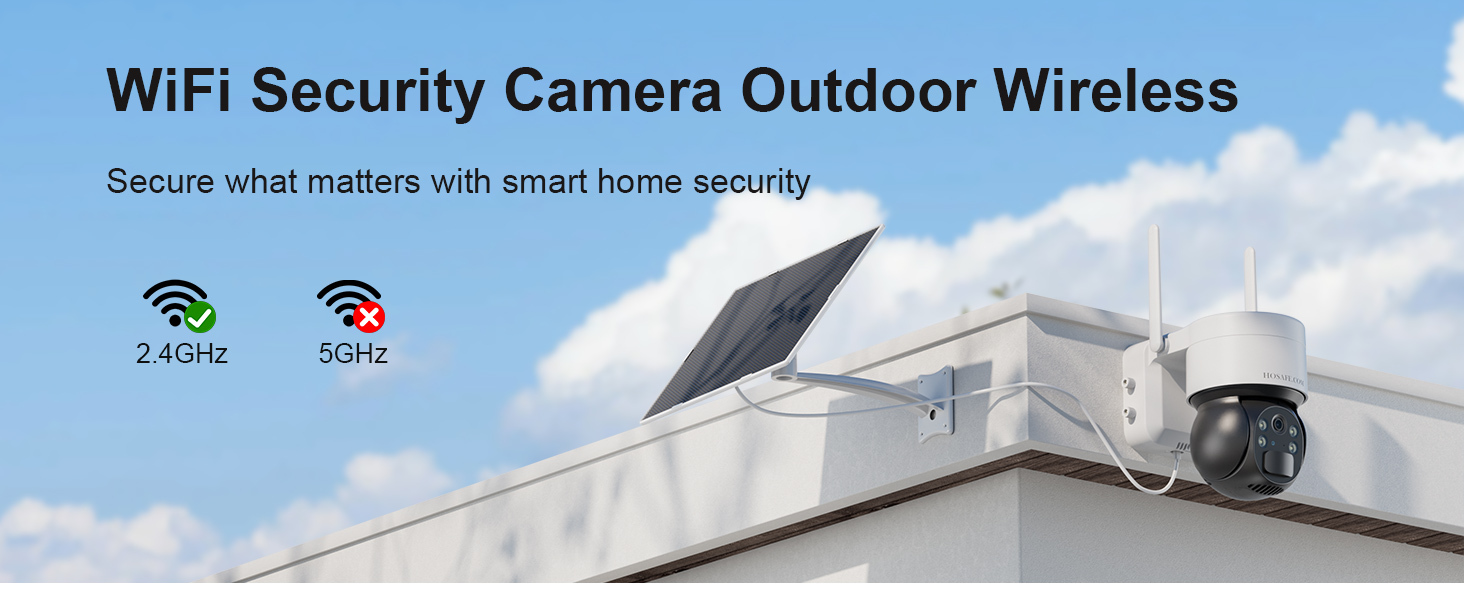 2K HD Solar WiFi Camera, Outdoor Camera Wireless, Security Camera with Motion Detection, Instant Alert, Color Night Vision, Two-Way Audio,  360° PTZ, SD Card/Cloud Storage, App Remote Control