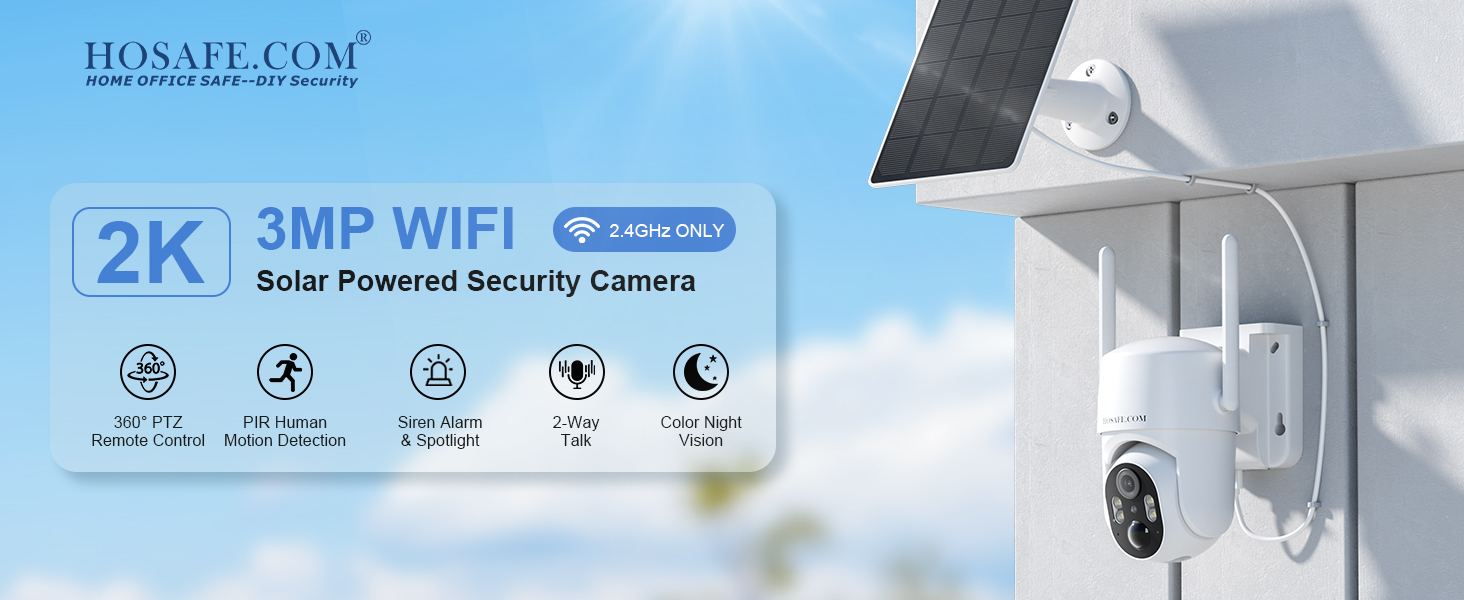 Solar Security Cameras Wireless Outdoor, 360° PTZ Remote Cameras for Home Security Solar Powered, 2K 3MP Security Camera Outdoor Wireless with Spotlight Color Night Vision, PIR Sensor, 2-Way Audio