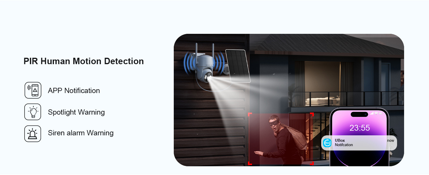 HOSAFE.COM Wireless Security Camera Outdoor, 360° PTZ Remote Cameras for Home Security Solar Powered, 2K 3MP Surveillance & Security Cameras with Spotlight Color Night Vision, PIR Sensor, 2-Way Audio