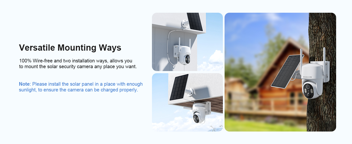 HOSAFE.COM Wireless Security Camera Outdoor, 360° PTZ Remote Cameras for Home Security Solar Powered, 2K 3MP Surveillance & Security Cameras with Spotlight Color Night Vision, PIR Sensor, 2-Way Audio