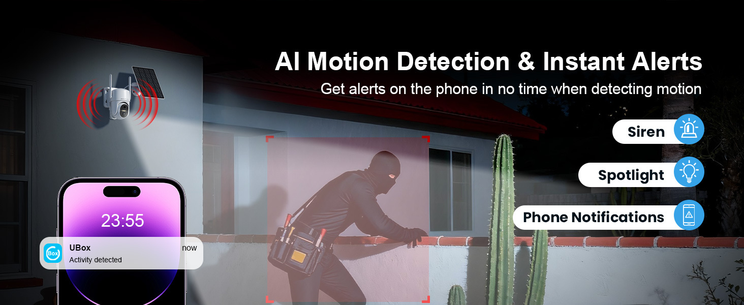 2 Pcs Outdoor Security Camera Wireless, 360° PTZ Remote WiFi Cameras for Home Security, 2K Solar Security Camera with Spotlight Color Night Vision, PIR Sensor, 2-Way Audio, 2 Pack