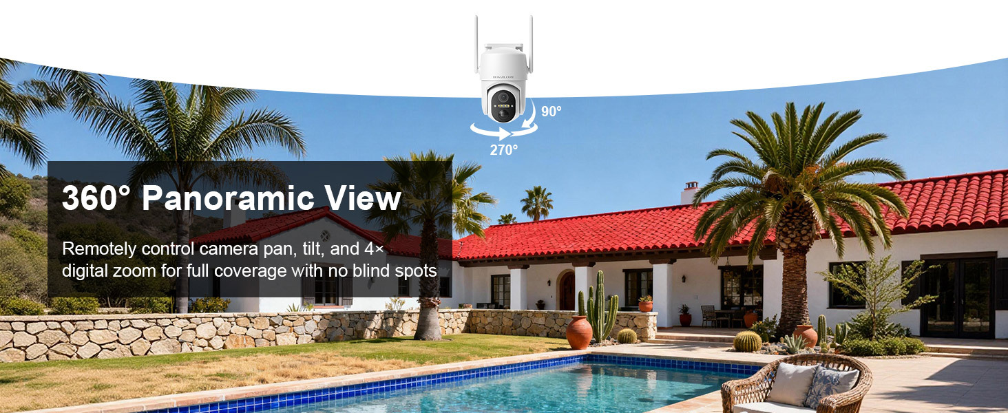 2 Pcs Outdoor Security Camera Wireless, 360° PTZ Remote WiFi Cameras for Home Security, 2K Solar Security Camera with Spotlight Color Night Vision, PIR Sensor, 2-Way Audio, 2 Pack
