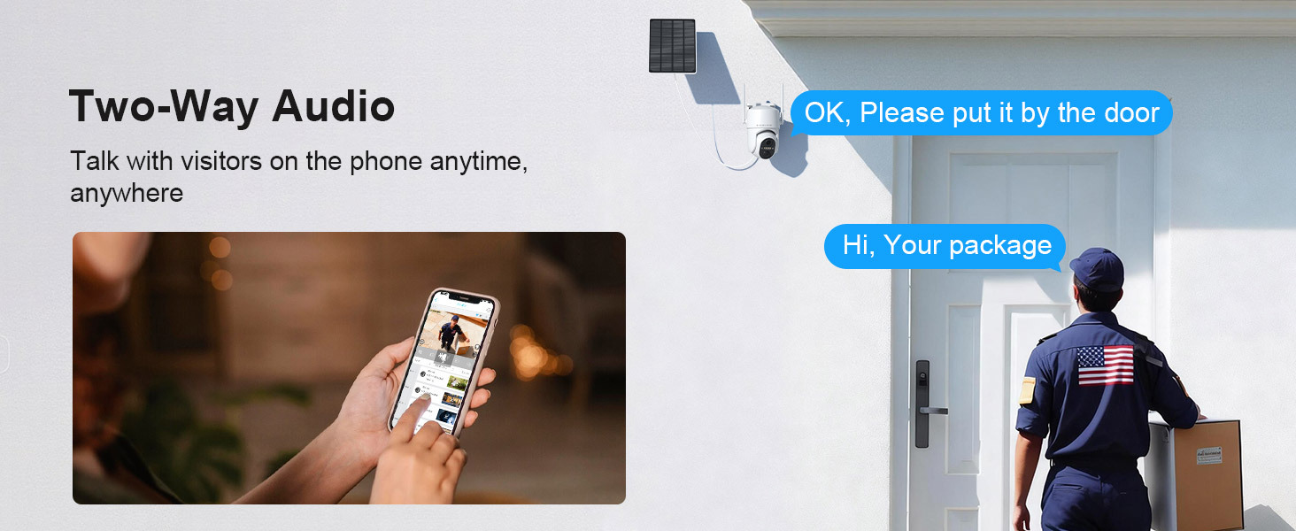 2 Pcs Outdoor Security Camera Wireless, 360° PTZ Remote WiFi Cameras for Home Security, 2K Solar Security Camera with Spotlight Color Night Vision, PIR Sensor, 2-Way Audio, 2 Pack