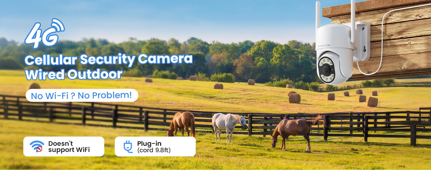 4G LTE Plug-in Security Camera Outdoor, No WiFi Surveillance Camera, Wired Camera Security, 24/7 Recording, Motion Detection & Auto Ttracking, 360° View, 2K Color Night Vision, 2-Way Talk, Built-in SIM Card & SD Card, App Remote Control