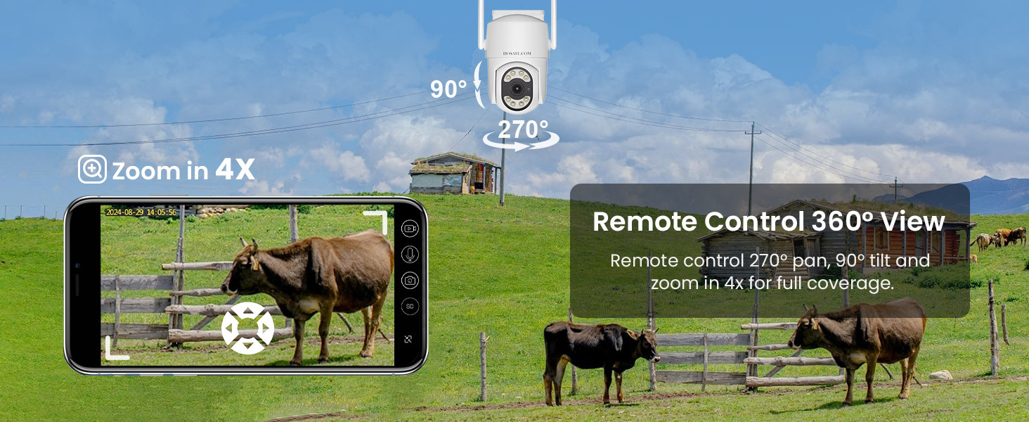 4G LTE Plug-in Security Camera Outdoor, No WiFi Surveillance Camera, Wired Camera Security, 24/7 Recording, Motion Detection & Auto Ttracking, 360° View, 2K Color Night Vision, 2-Way Talk, Built-in SIM Card & SD Card, App Remote Control