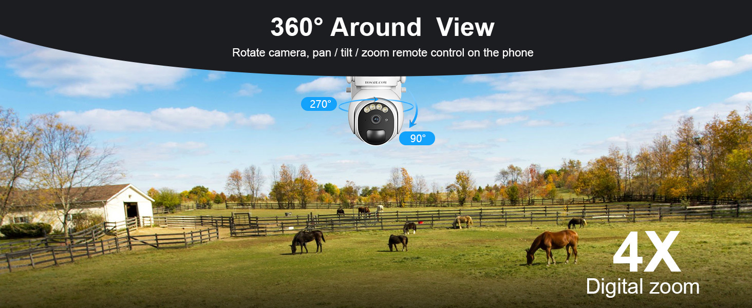 4G Cellular Security Camera, Solar-Powered Surveillance Camera, Wireless CCTV Camera, PIR Motion Detection, Siren, Phone Notification, 360° PTZ, Two-Way Audio, 2K HD Color Night Vision, SD&Cloud Storage, Remote Control via Mobile Phone