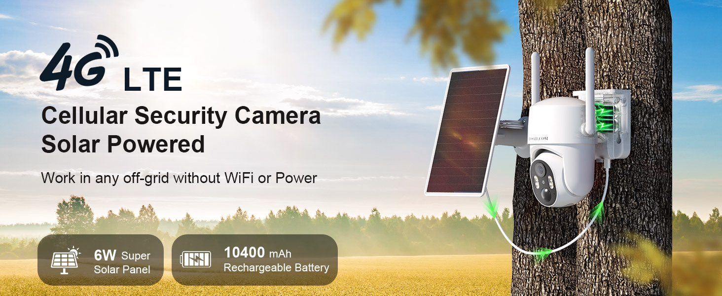 4G LTE Security Camera Outdoor Wireless, Solar-Powered Surveillance Camera, PIR Motion Detection, Instant Alerts, 360° PTZ, 2K HD Color Night Vision, Two-Way Talk, SD&Cloud Storage, App Remote Control, Suitable for Garage/RV/Farm/Ranch