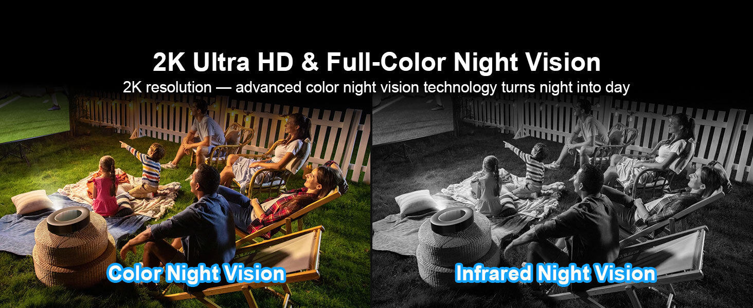 2K HD Wireless WiFi Camera Security, Solar-Powered Surveillance Camera Outdoor, Smart Home Security Camera, 2.4GHz WiFi, Color Night Vision, Motion Detection, 360° View, Two-Way Audio, SD/Cloud Storage, Remote Control