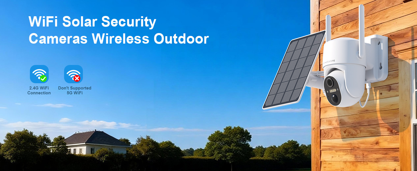 2K HD Wireless WiFi Camera Security, Solar-Powered Surveillance Camera Outdoor, Smart Home Security Camera, 2.4GHz WiFi, Color Night Vision, Motion Detection, 360° View, Two-Way Audio, SD/Cloud Storage, Remote Control